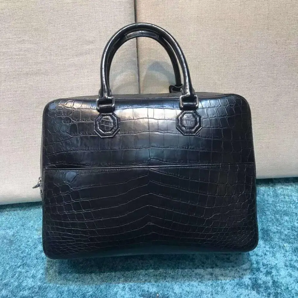 

TOP grade quality Genuine crocodile skin men briefcase bag official men business dress bag with cow skin lining blue color