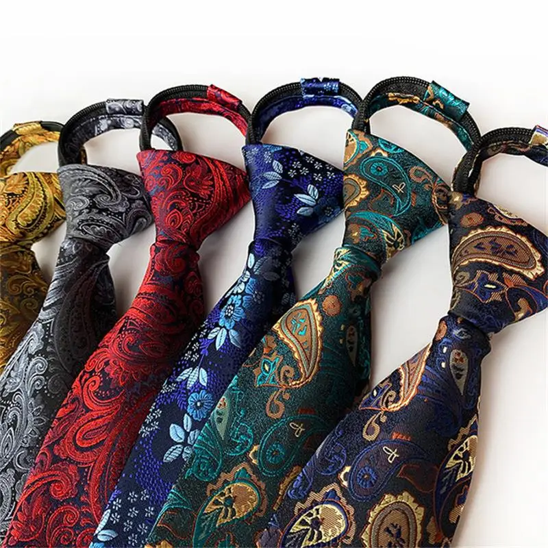 Promotion Men's Necktie 8cm Paisley Polyester ZIPPER TIE Easy to Pull Knot Plaid 50cm Long Neckwear Dot Leisure Accessory