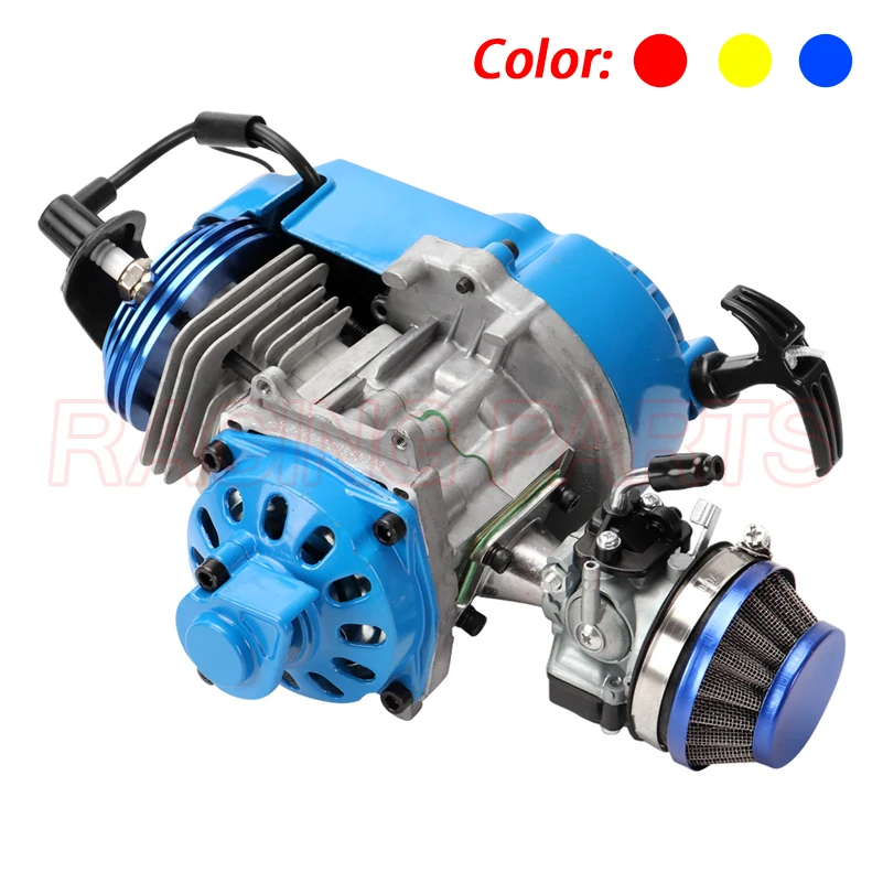 

49CC Engine Aluminum Pull Start 15MM Carburetor CNC head Air filter Mini Moto Pocket ATV Quad Buggy Dirt Pit Bike Blue