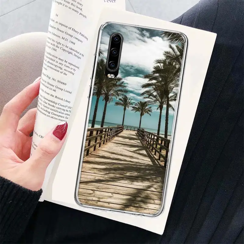 Summer Beach Scene at Sunset on sea Palm Tree Phone Case For Huawei P30 Lite P10 P20 P40 P50 Cover Mate 40 Pro 10 20 30 Capa