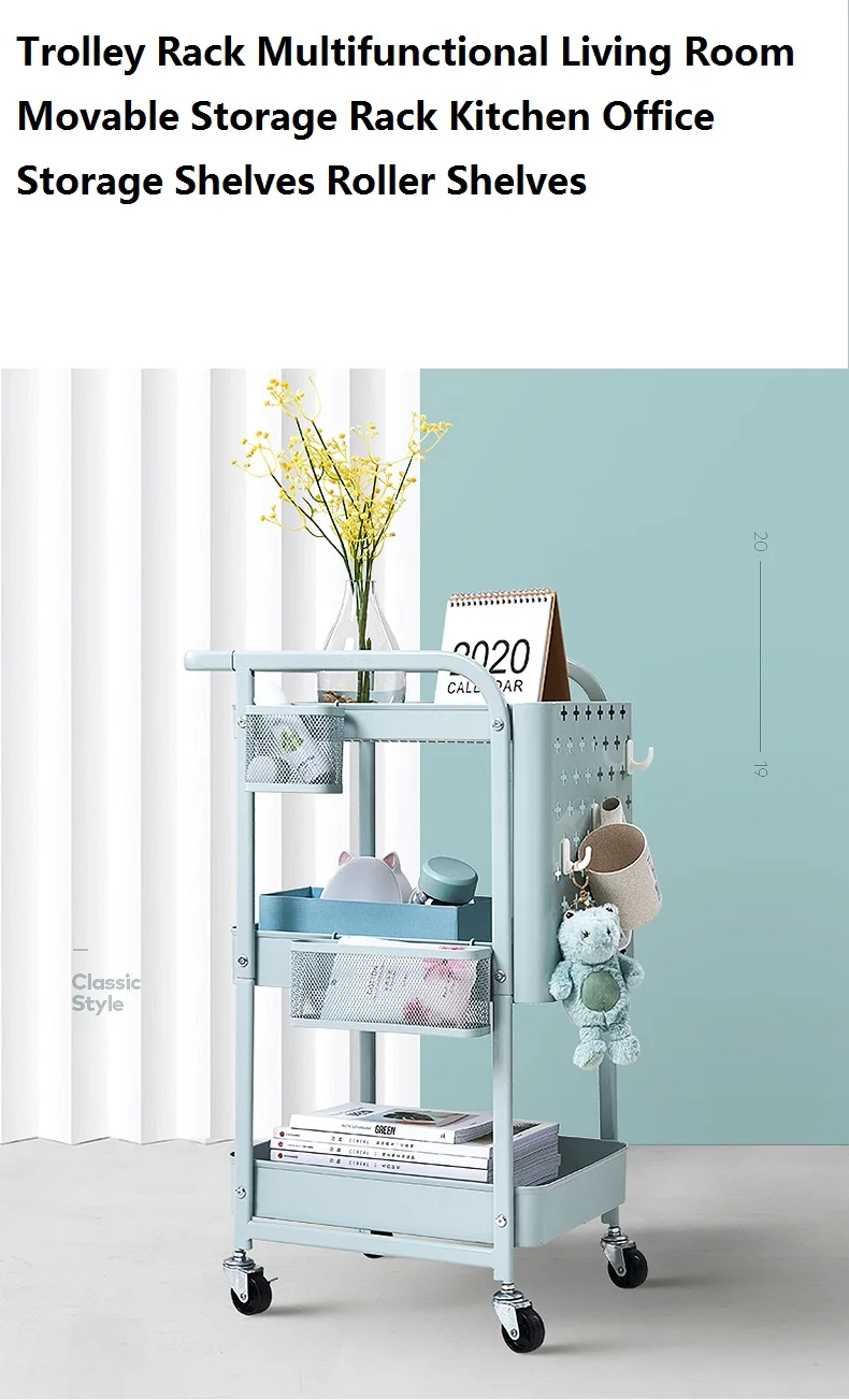 

Multifunctional Metal Trolley Rack for Living Room, Movable Storage Rack, Kitchen and Office Storage Shelves