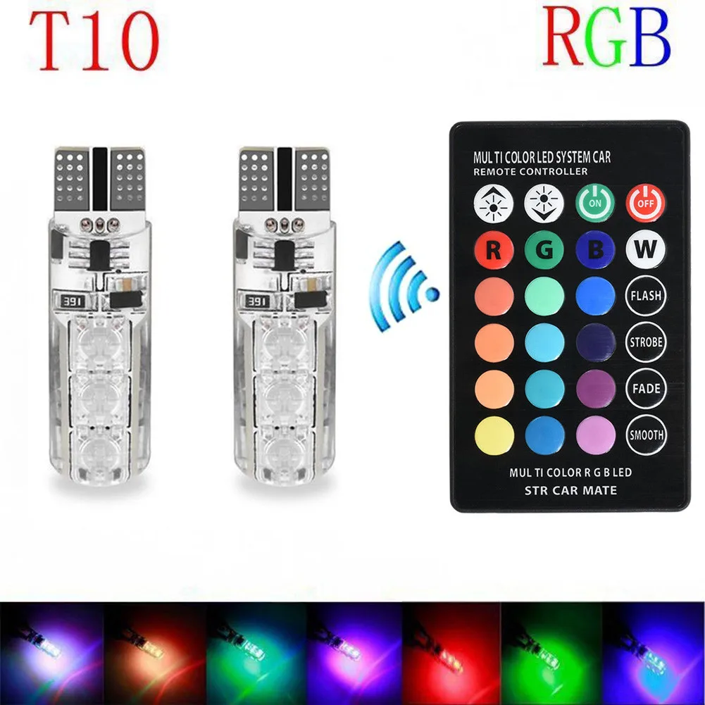 RGB T10 W5W Led 194 168 W5W 5050 SMD Car Dome Reading Light Automobiles Wedge Lamp RGB LED Bulb With Remote Controller Car Decor