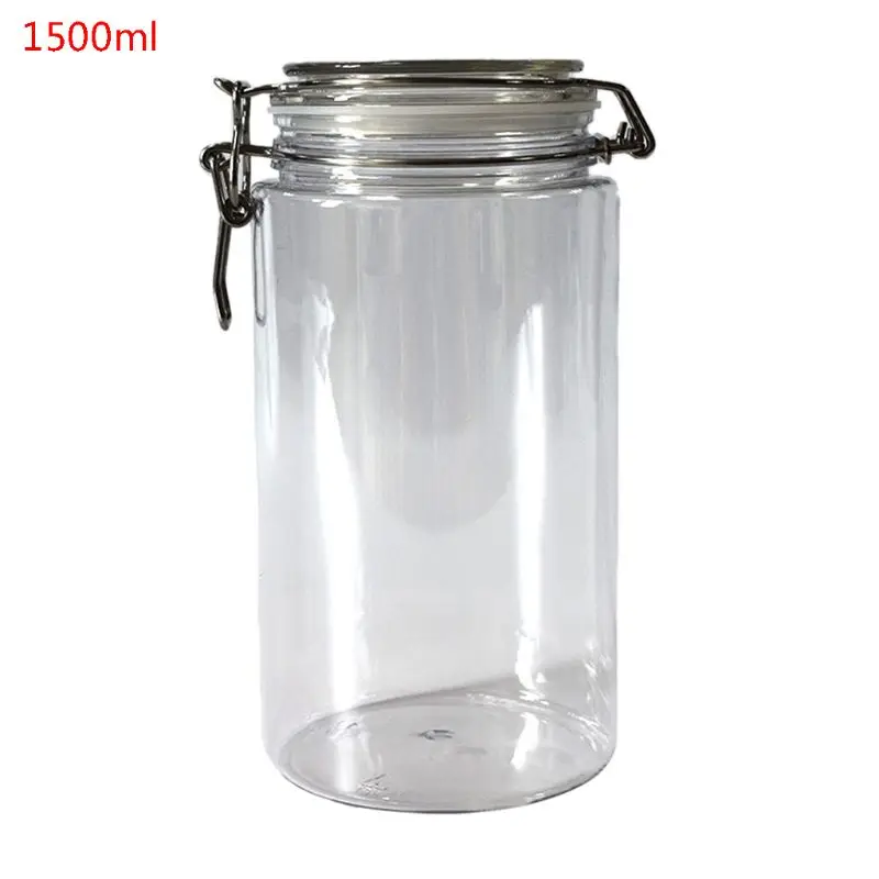 Plastic Round Clip Top Storage Jar With Airtight Seal Lid Kitchen Food Container Tableware Preserving Cosmetic Organizer