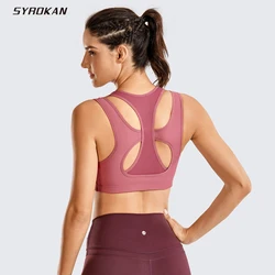 SYROKAN kobiety trening stanik sportowy duży wpływ wsparcie Bounce Control Wirefree Mesh Racerback Top Fitness Running Athletic Appare