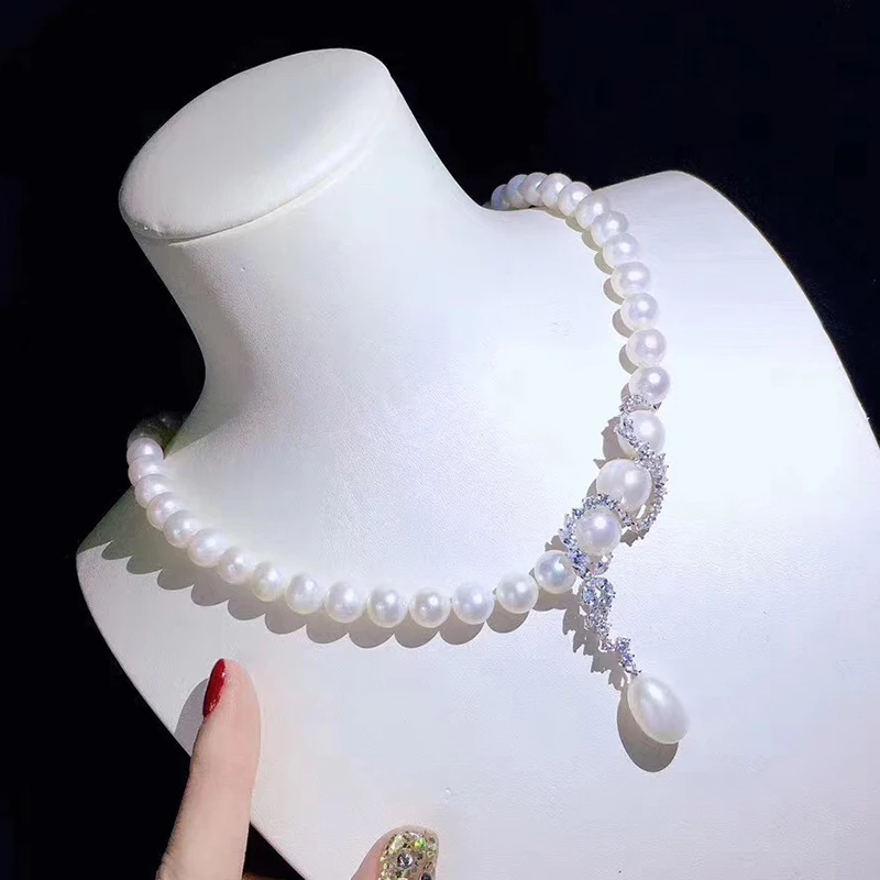 S shape curve flower zircon pearl short necklace for women simple fashion jewelry pearl choker