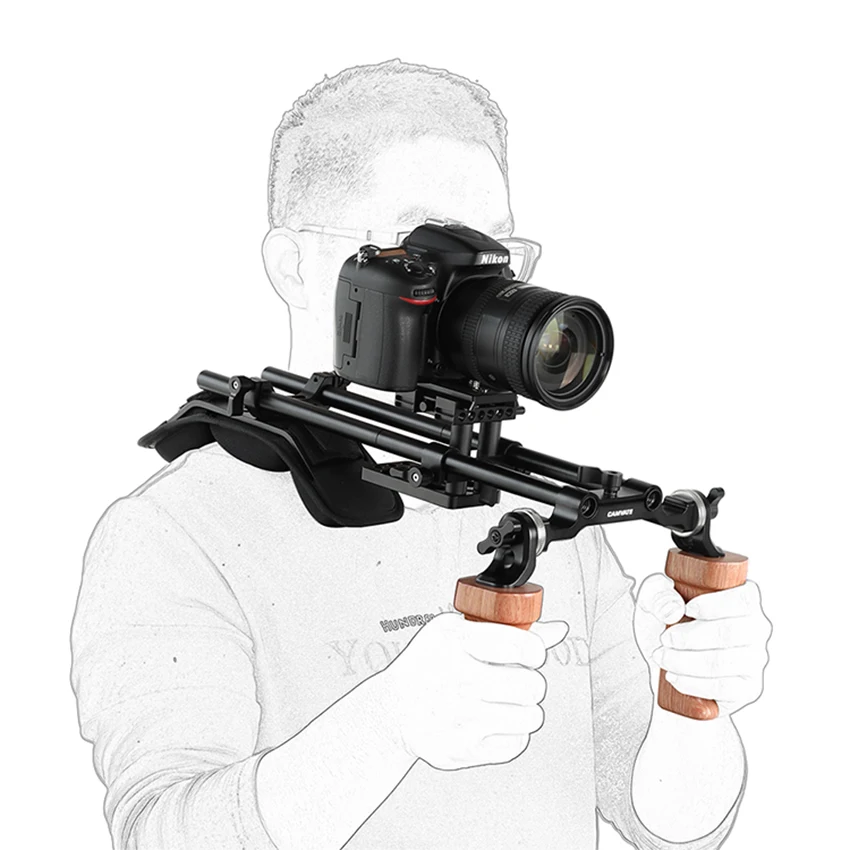 CAMVATE Pro Schulter Montieren Rig Mit Manfrotto QR Platte & Dual Holz Handgriffe Rosette Verbindung Für DSLR Kamera/DV camcorder