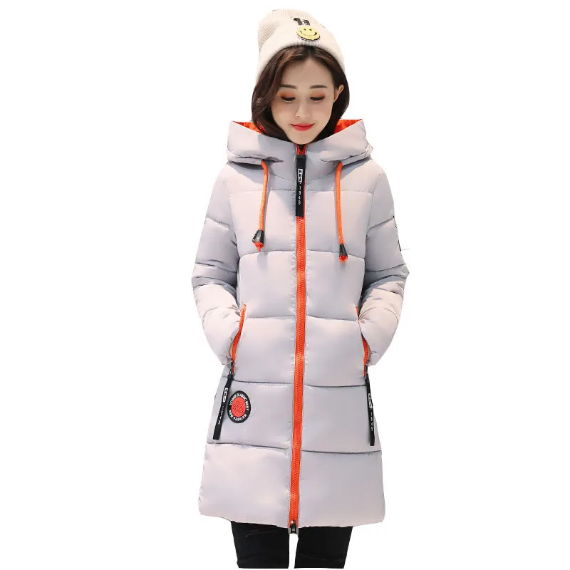 

New Winter Down Cotton Jacket Female Fashion Slim Long Hooded Parkas Outerwear Lady Long Down Padded Overcoat Women