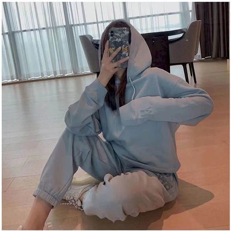 2024 Autumn And Winter New Women\'s Suits Fashion Casual Sport Sweaters And Pants Hooded Sweater Solid Color Long Sleeve Pullover