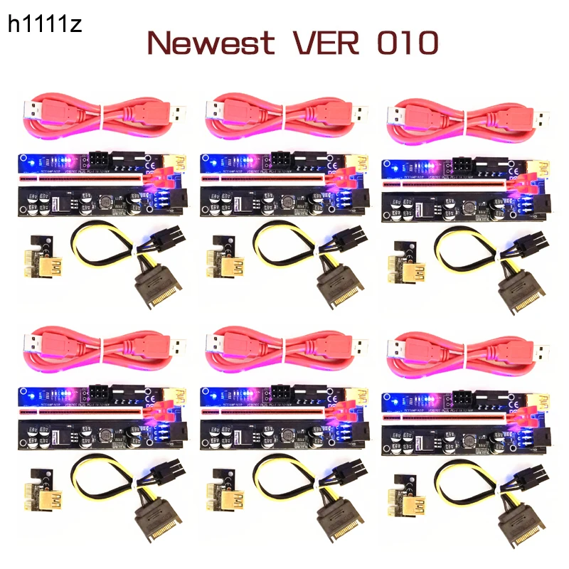 6PCS LED PCI-E PCIE Riser 010 GPU Riser PCI Express X16 For Video Card Riser PCIE X16 Extender Adapter For Bitcoin Miner Mining