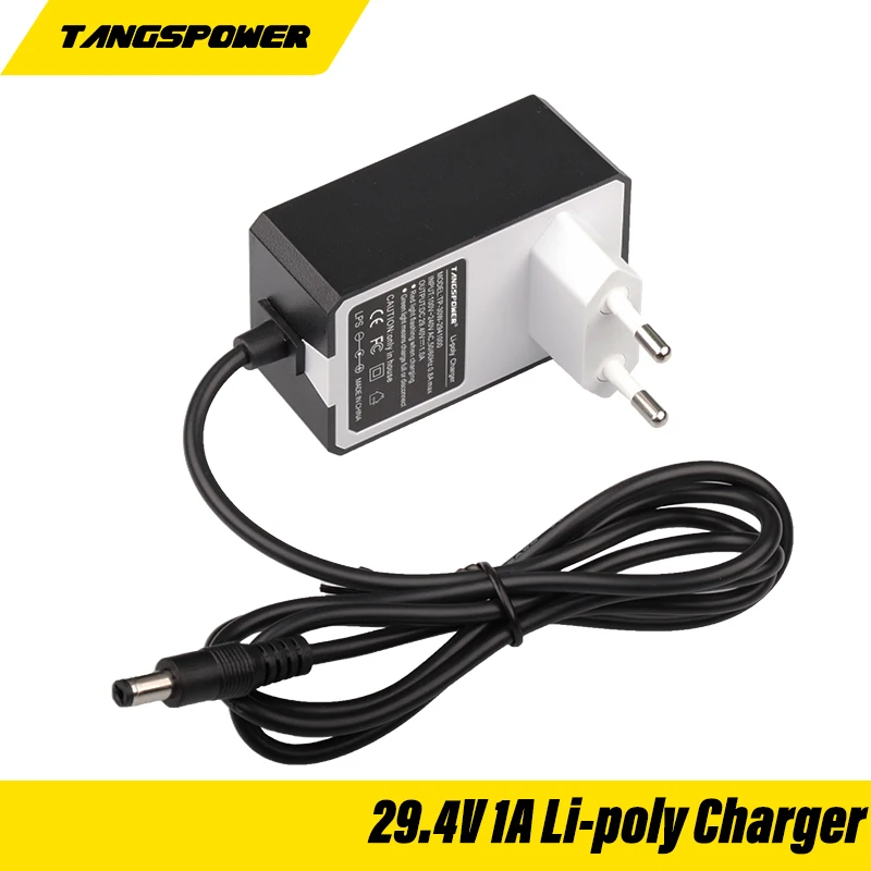 29.4V 1A 18650 Lithium Battery Charger DC5.5*2.1MM For 24V 25.2V Lithium Li-ion Battery Wall Charger AC 100V-240V EU/US Plug