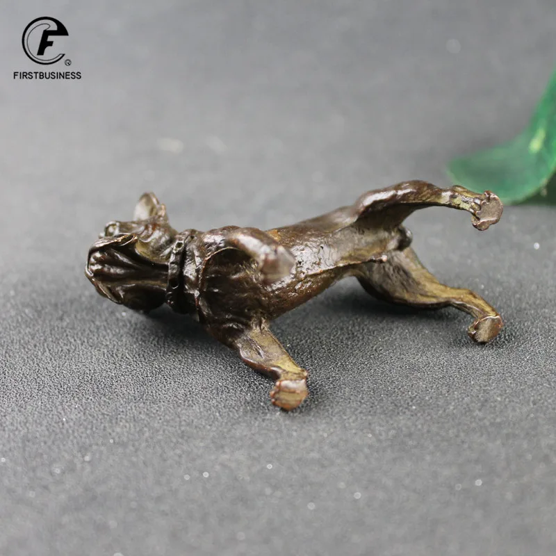 Antique Copper French Bulldog Statue Small Desktop Ornament Vintage Animal Figurine Miniature Home Decoration Accessories Crafts