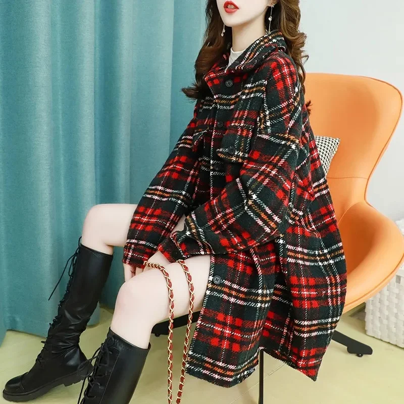 

Women's Mid-length Loose Padded Woolen Shirt Spring 2023 Female New Retro Hong Kong Style Long-sleeved Plush Shirt Jacket A809