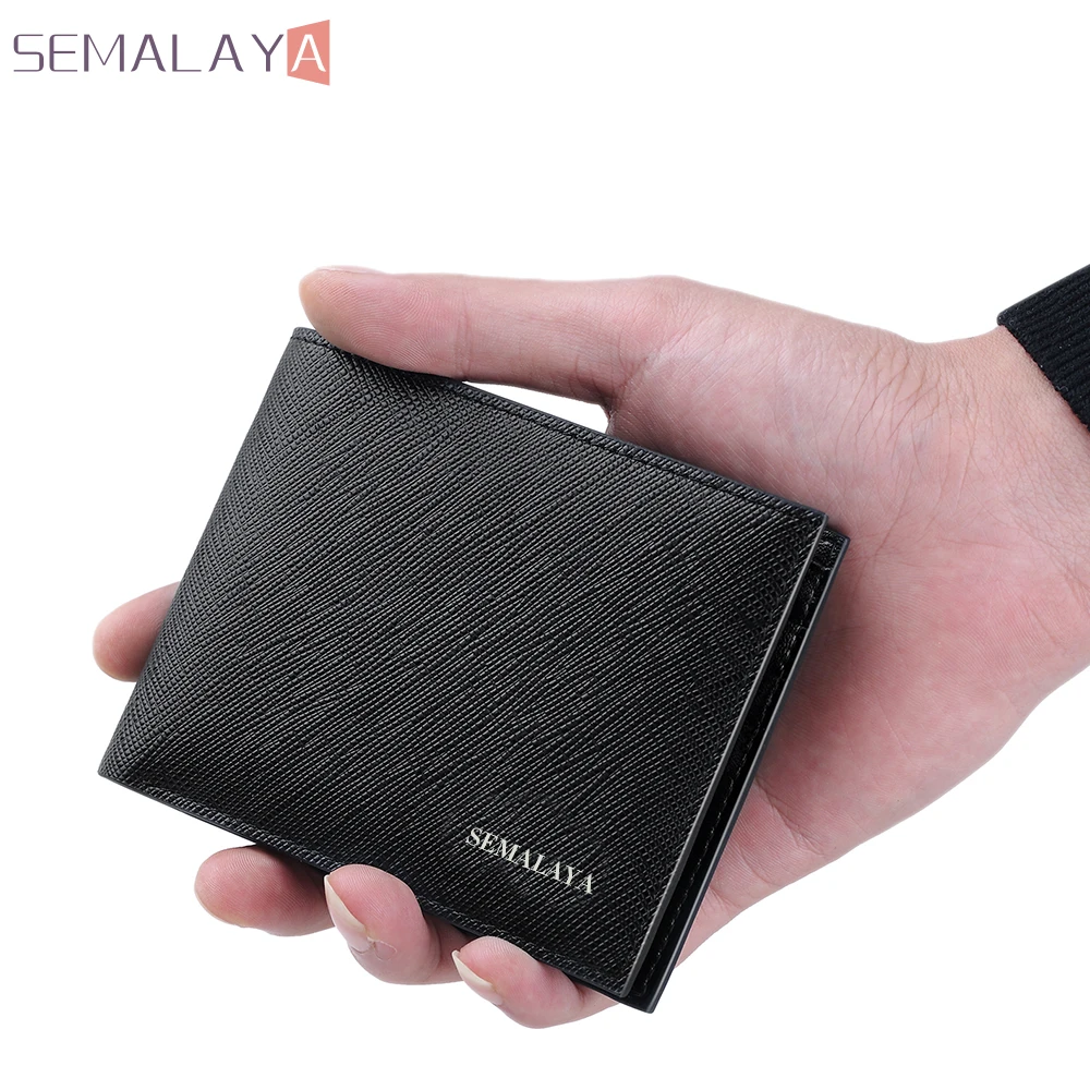 

SEMALAYA Cowhide Purse 100% Leather Men Wallet Brand Luxury Office Male Wallet Mature Man Bifold Wallet Small Portable