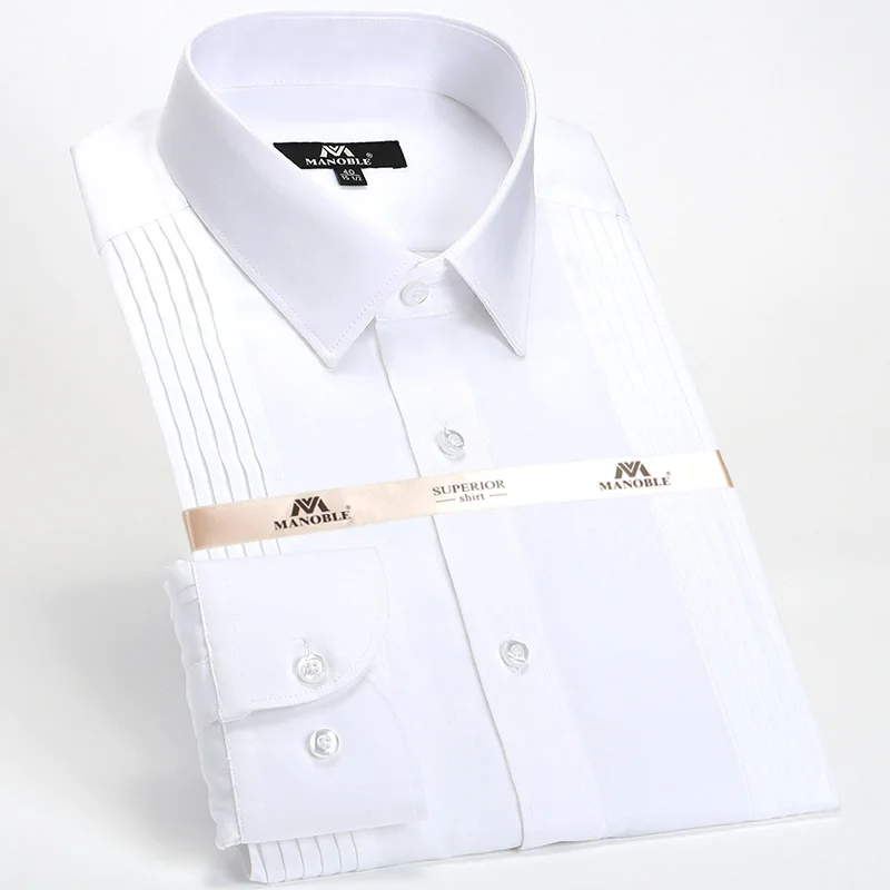 Men's Dress Shirt 2026 Brands New Fashion Regular Fit Cufflink Shirts Long Sleeve Wedding Dress Suits Shirts Solid Color