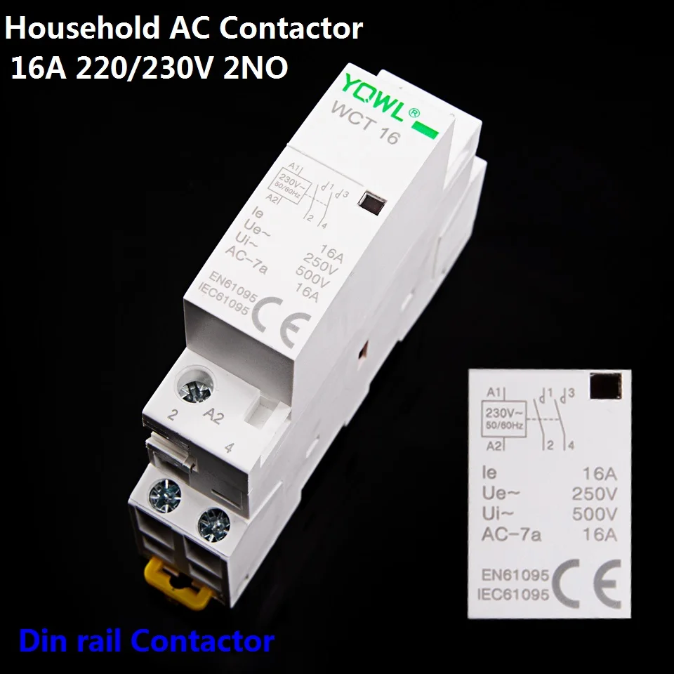 CONTACTOR de CA para el hogar, contactor Modular 2NO 1NO 1NC 2P 16A/25A 220V/230V 50/60HZ, carril Din, 1 unidad