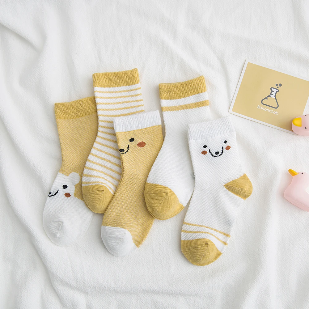 5Pairs/lot 2-9Y Baby Socks Summer Cotton Color Aminal Bear Kids Socks Colorful Girls Mesh Cute Newborn Boys Toddler Socks Baby