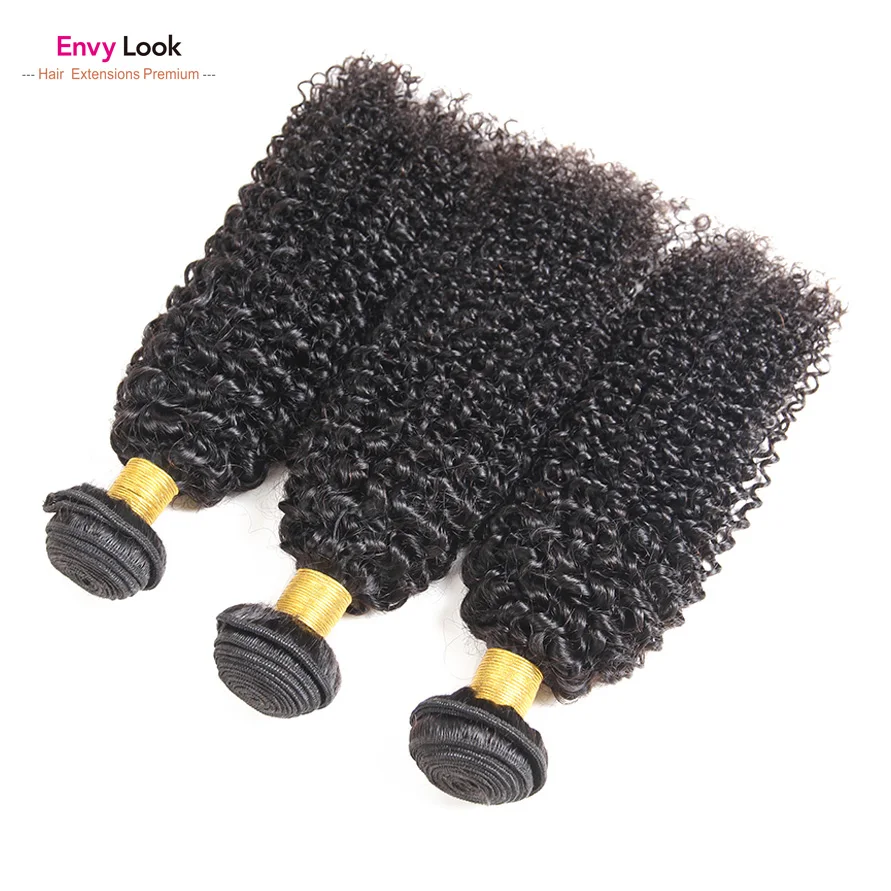 Envy Trông Tự Nhiên Màu Phi Kinky Xoăn 3/4 Bó Máy Remy Brasil Tóc Đôi Sợi Ngang Cho Nữ Màu Đen Salon