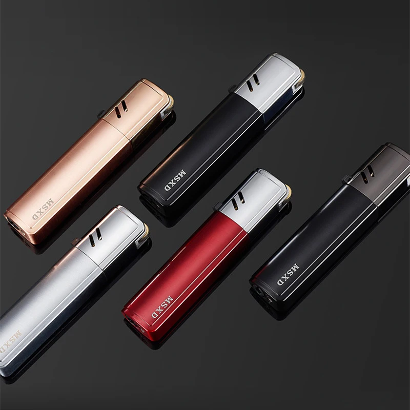 Straight Torch Lighter Metal Gas Lighters Flint Grinding Wheel Cigarette Lighter Refillable Butane Gas Smoking Gadgets for Women