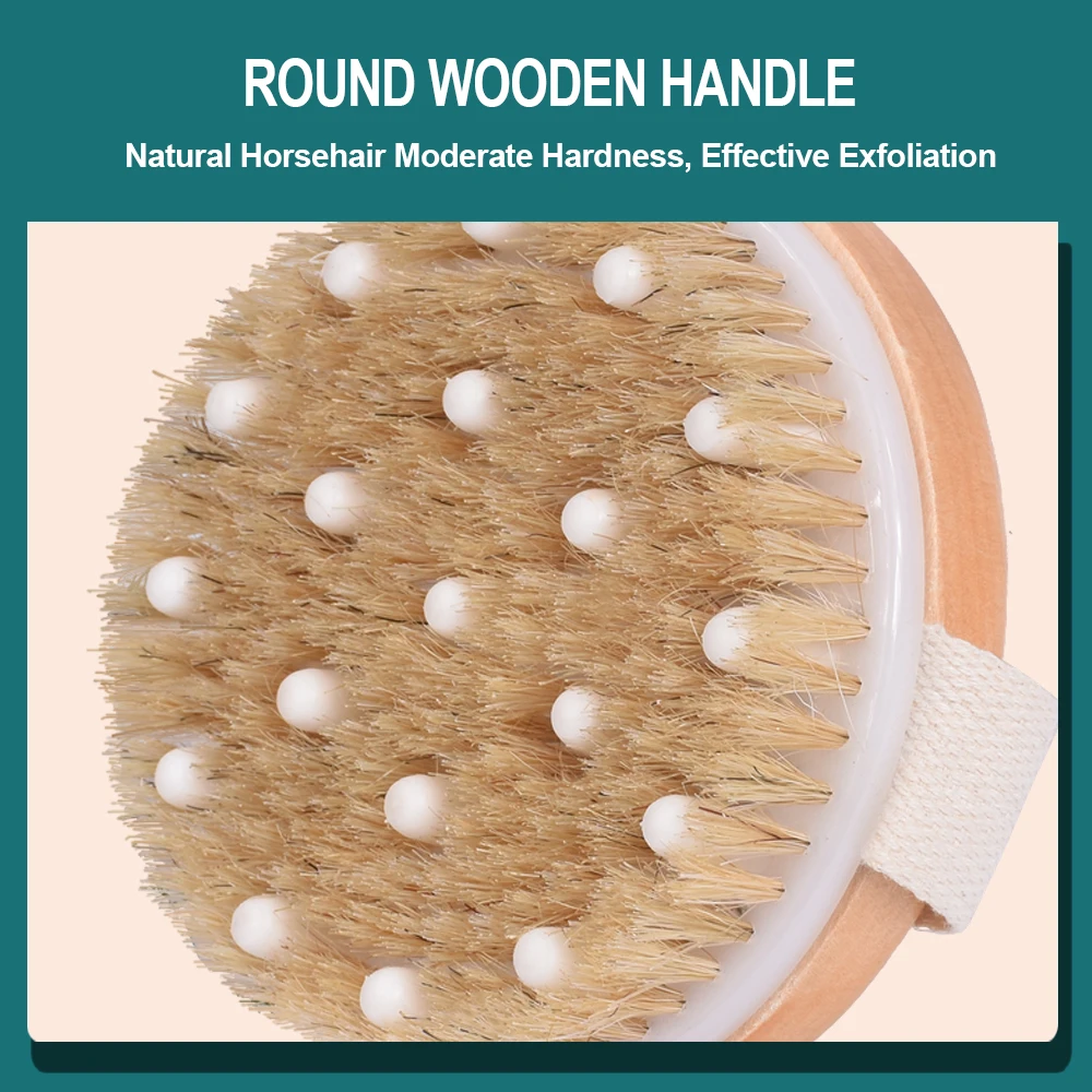 Round Wooden Bristles Bath Brush Natural Boar Bristle Exfoliating Body Massage Dry Brush Wooden Eco-friendly Bath Brush