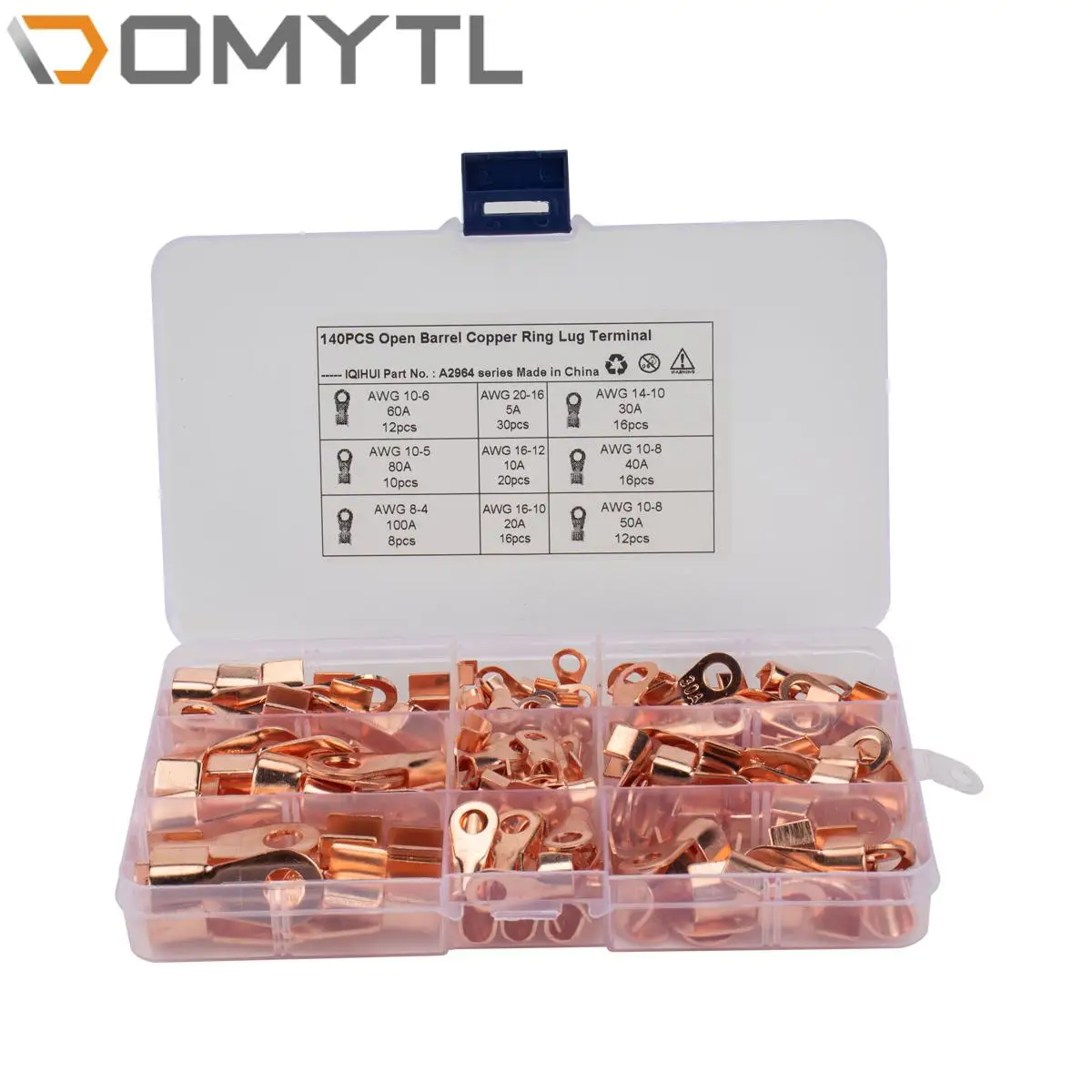 140x 5-100A Barrel Ring Lug Terminals Assortment Kit Pure Copper Crimp Home Circuit Modification Electrician Repair