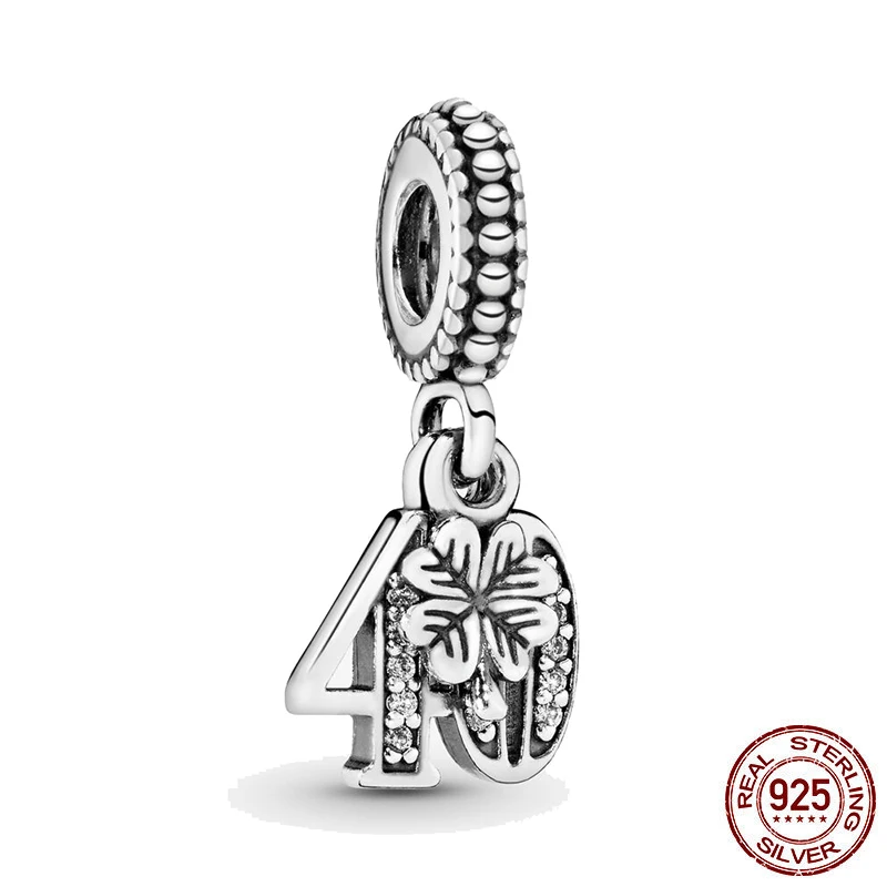 

New Original 925 Sterling Silver 40th Celebration Dangle Diy Bead Charm Fit European Pandora Charms Bracelet Bangles Diy Jewelry