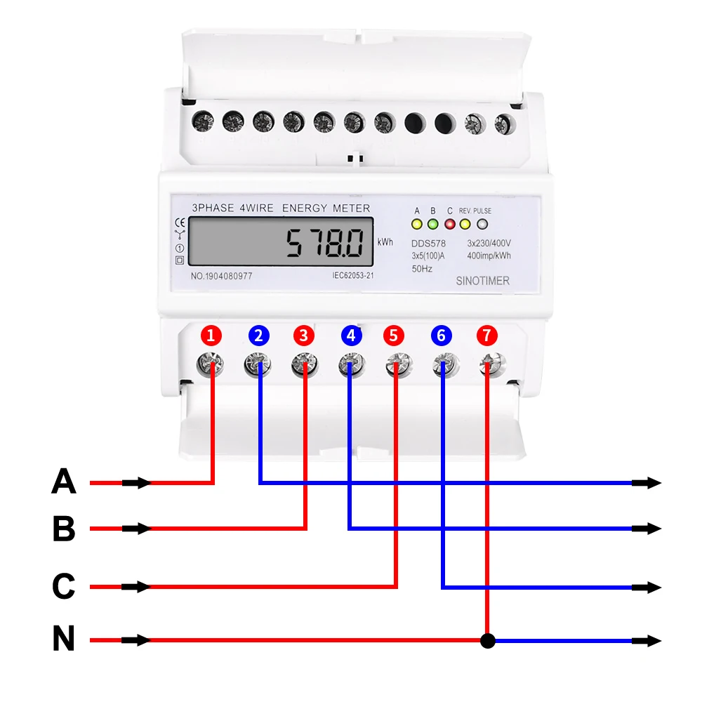 5-100A 380V ca trifase 4 fili LCD contatore di energia digitale kWh consumo di energia misura di elettricità montaggio su guida DIN 35mm