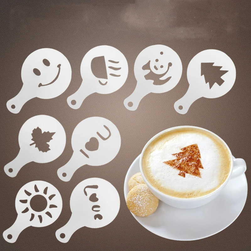 New Brand 16pcs Plastic Fancy Coffee Printing Model Cafe Foam Spray Template Barista Stencils Decoration Tools For Dropshipping