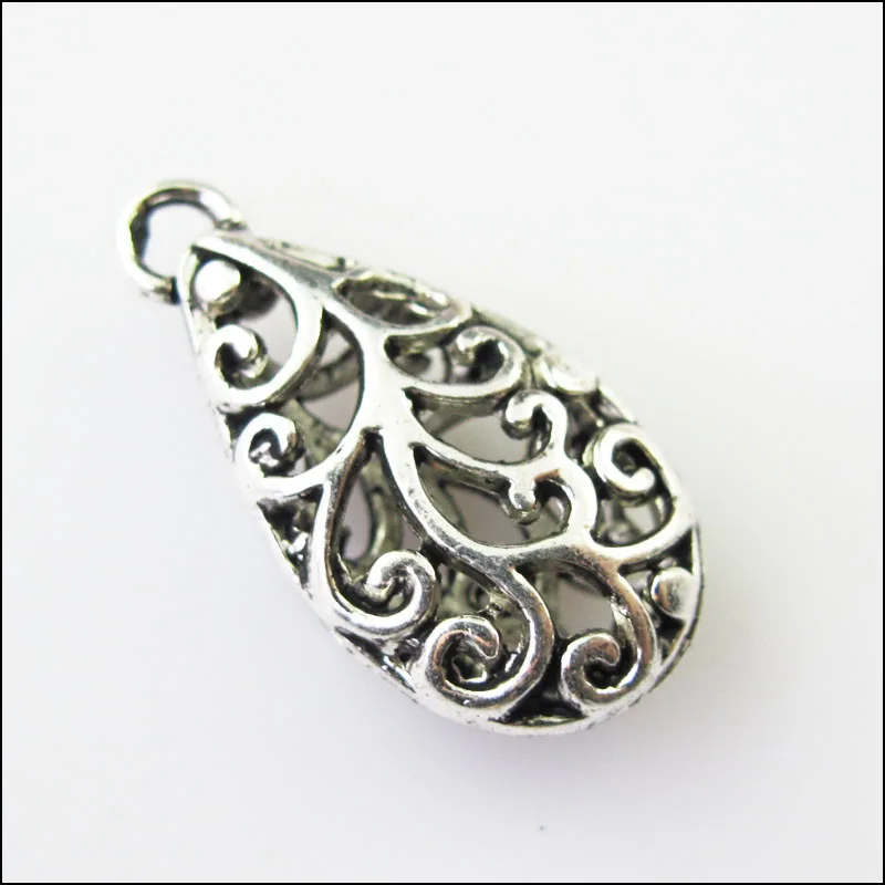 8New Flower Teardrop Tibetan Silver Tone Charms Pendants 12x24mm