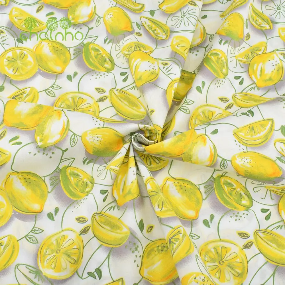 Printed Plain Cotton Fabric,Lemon Series,DIY Sewing Quilting Poplin Material For Baby&Children\'s Shirts,Skirts&Dress