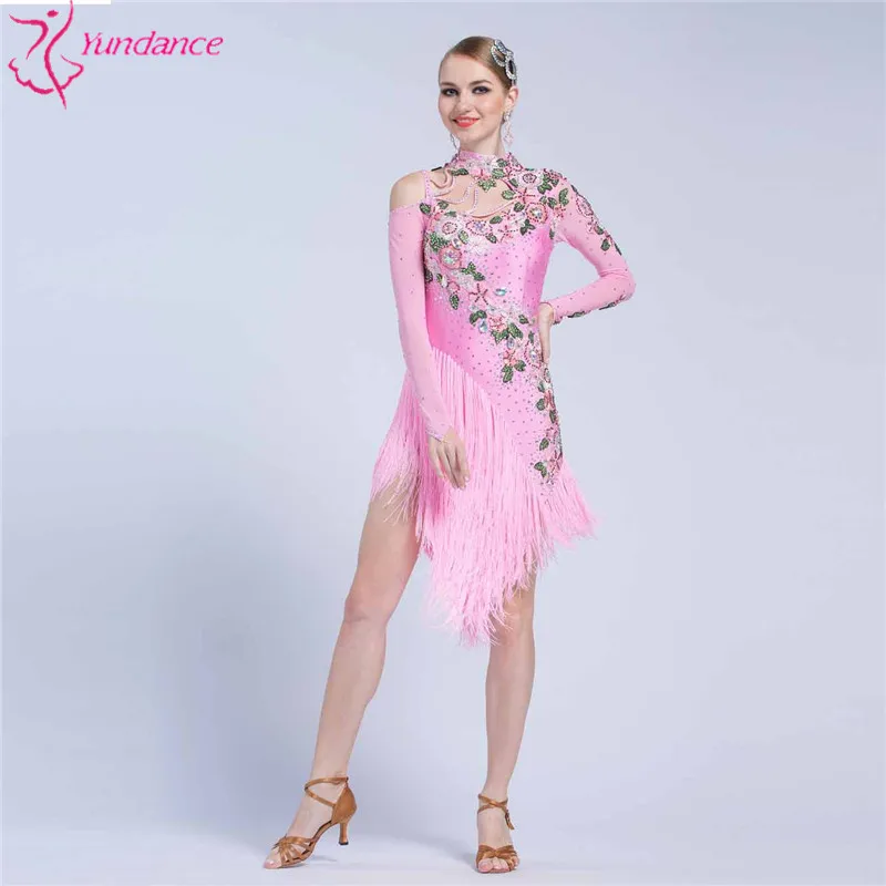 L-1759 Sexy Backless Latin Tassel Dance Rhinestone Dress, High Quality Fringes Latin Dance Dress Women