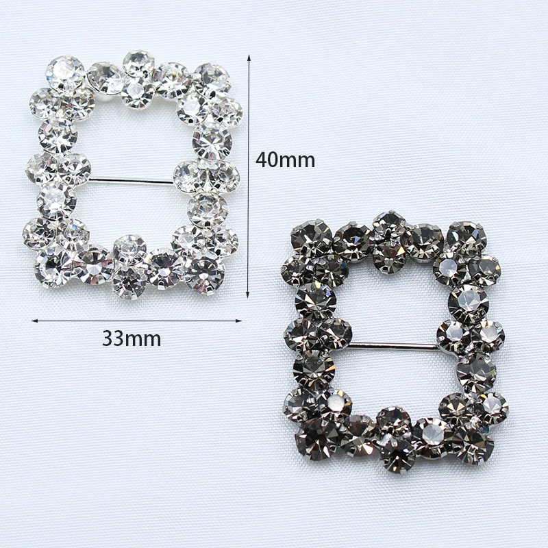 33*40mm 2pcs square shiny rhinestone buckle ribbon sliding buckle clothing hat embellishment decoration DIY jewelry accessories