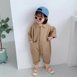 Children Clothing Jumpsuit 2022 Autumn New Boys Girls Casual Letter Tooling Denim Baby Kids Clothes Japanes & Korean Style 1-7 Y