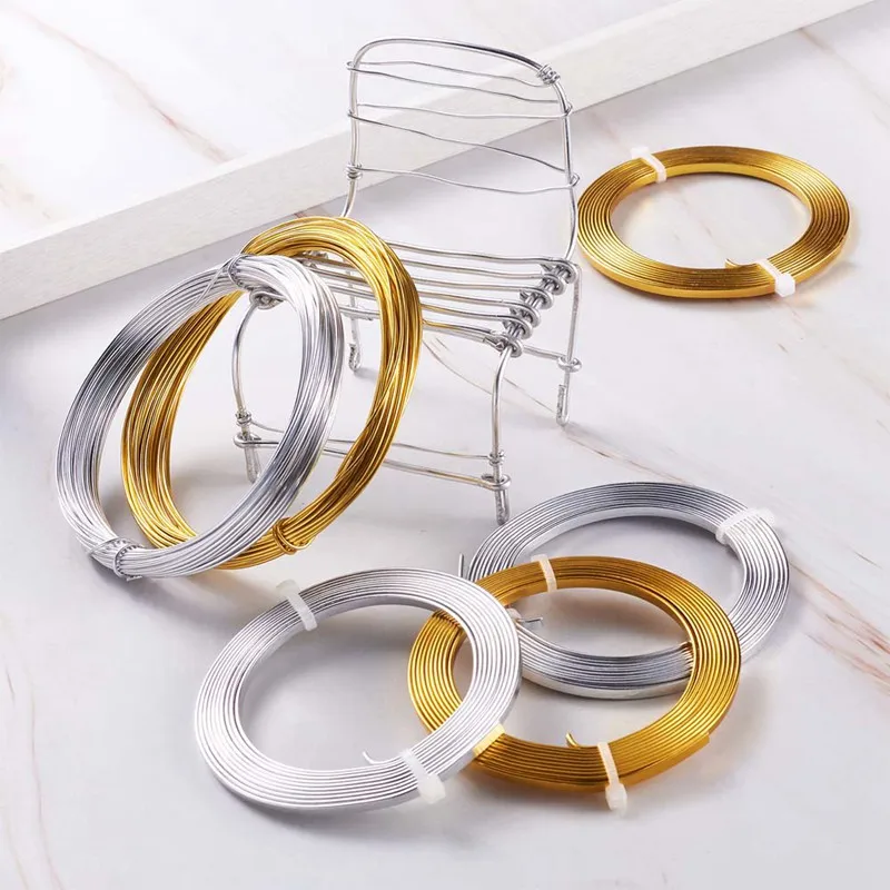 Pandahall 6rolls/set Flat & Round Aluminum Wire Mrtal Wire Mixed Color for Jewelry Making DIY Craft Accessories Finding