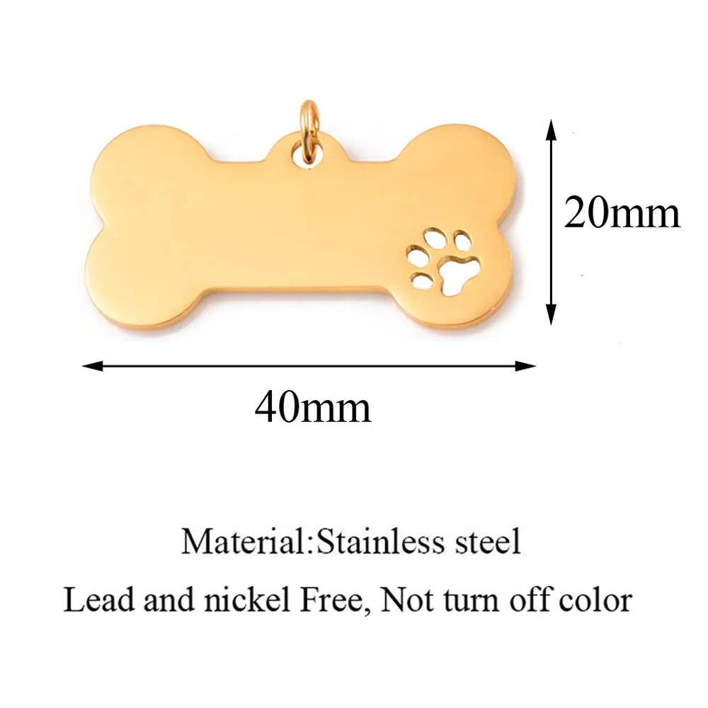 Wholesale 3pcs Stainless Steel 20X40mm Pet Dog Bone Tag Hollow Dog Paw Pendant DIY Charm Accessories Jewelry Findings 2 Colors