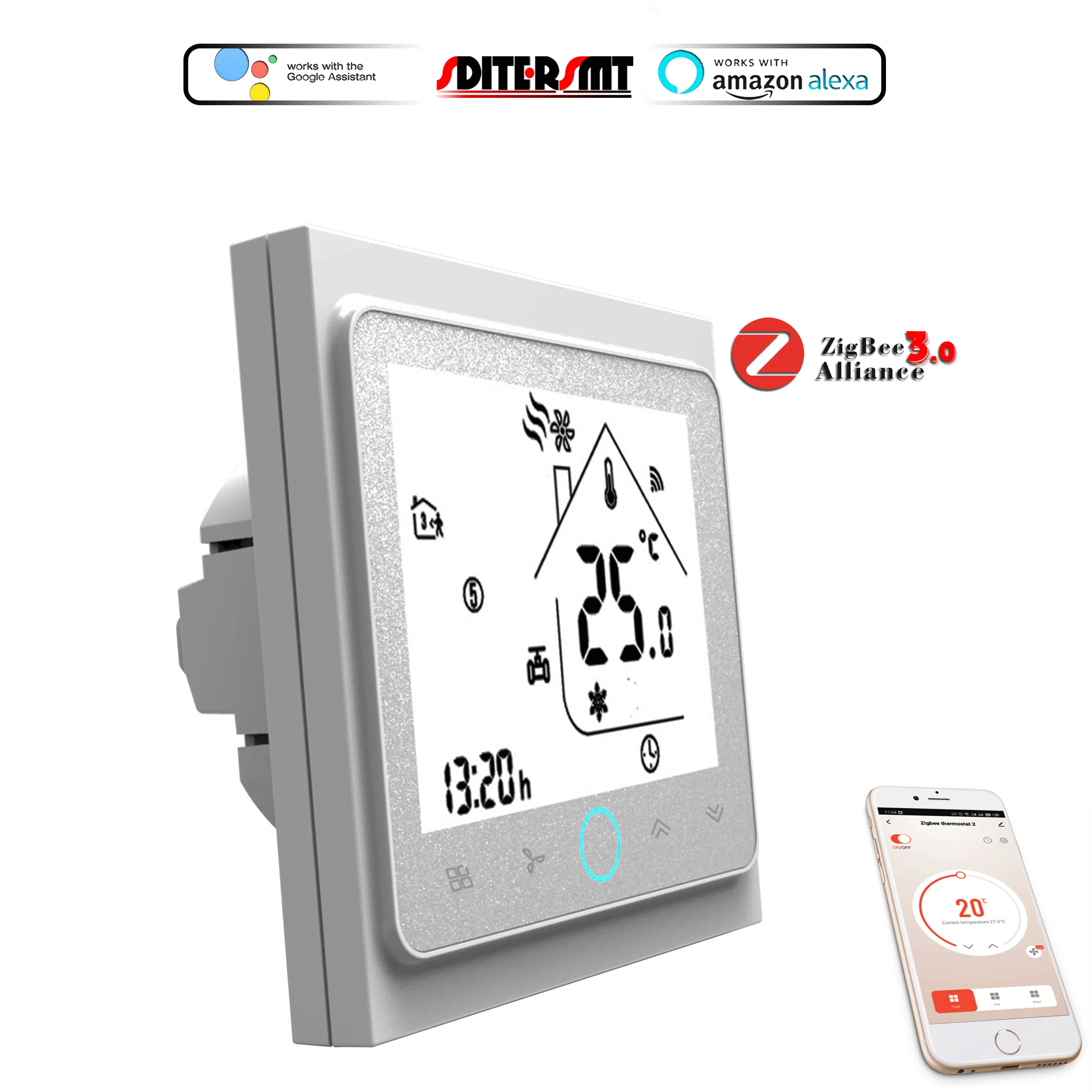 ملف مروحة منظم الحرارة لمفتاح التتابع لدرجة الحرارة ، تشغيل وإيقاف ، واي فاي ، زيجبي ، يعمل مع ياندكس ، اليكسيا ، جوجل هوم ، 24 فولت ، V V