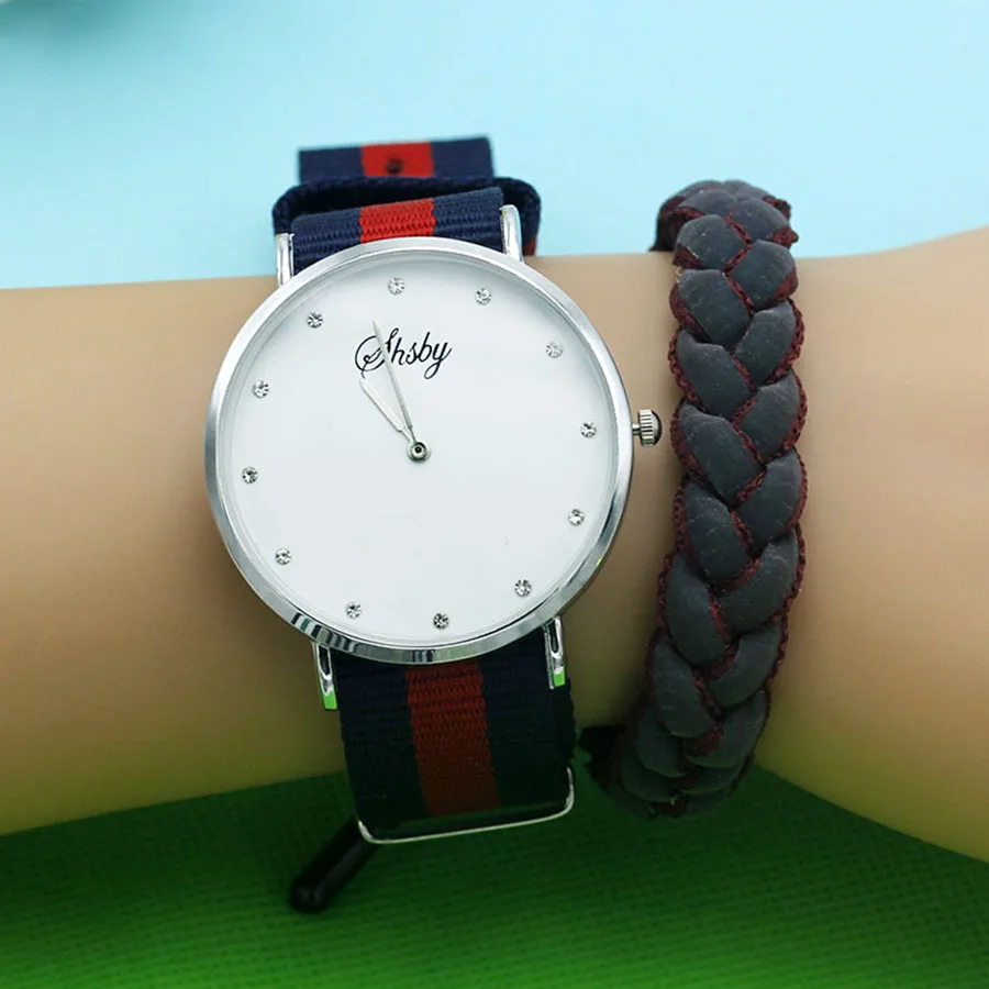 Shsby Women Canvas Strap Watch Luxury Nylon Watch With Woven Bracelet Fashion Quartz Wristwatch Simple Lady Gift Watch