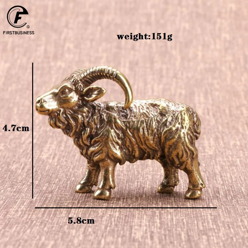 Solid Brass Goat Small Ornament Antique Copper Zodiac Animal Sheep Miniature Figurines Home Decoration Accessories Desktop Decor