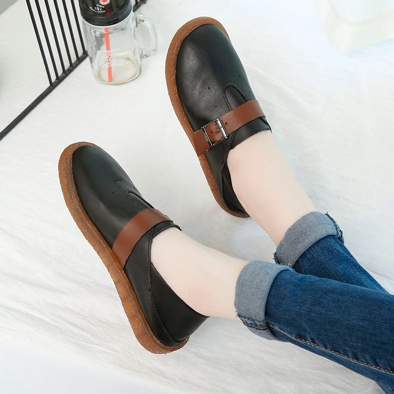 

Fad New Slip On Buckle Casual Shoes Woman Plus Size Oxfords For Women Shoes Leather Brogues Flats Female Ladies Shoes Creepers