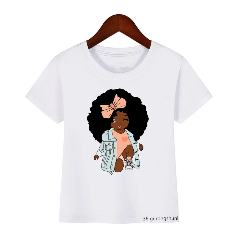 Black Girls T Shirt African Natural Hair Afro, Girls Clothes, Humorous Cool Girls T-Shirt, Black Little Princess Kids Shirt Tops