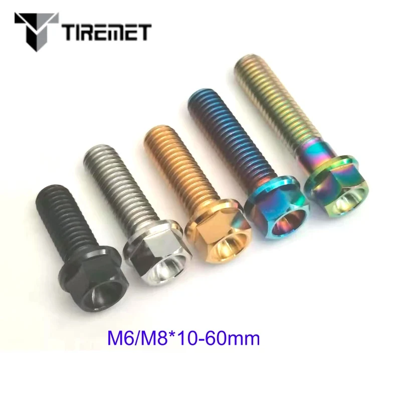 Tiremet Titanium Bolts Flange Hex Head Screw M6 M8x10- 60 mm Fit Motorcycle Scooter Fastener Engine Cover Bolts Bicycle car