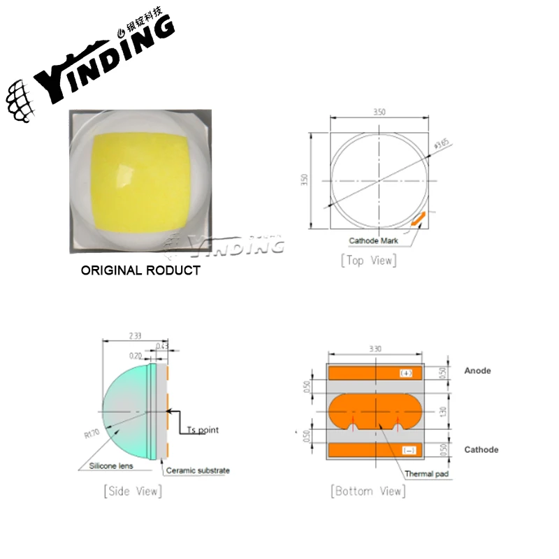 10PCS Samsung LH351D 10W high power LED Light Emitting Diode 6500K Cold white light flashlight light source Headlamp wick