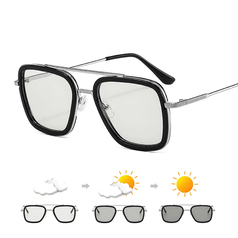 Quadratische photochrome Brille Herren Anti-Blaulicht-blockierende Brille Computer Ray Retro Unisex Tony Stark Brille – Detail 2