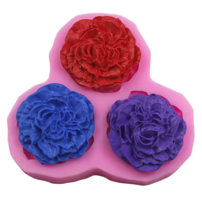 3 Grids Peony Flower Silicone Mold DIY Soap Candy Chocolate Mould Cake Decorating Tools