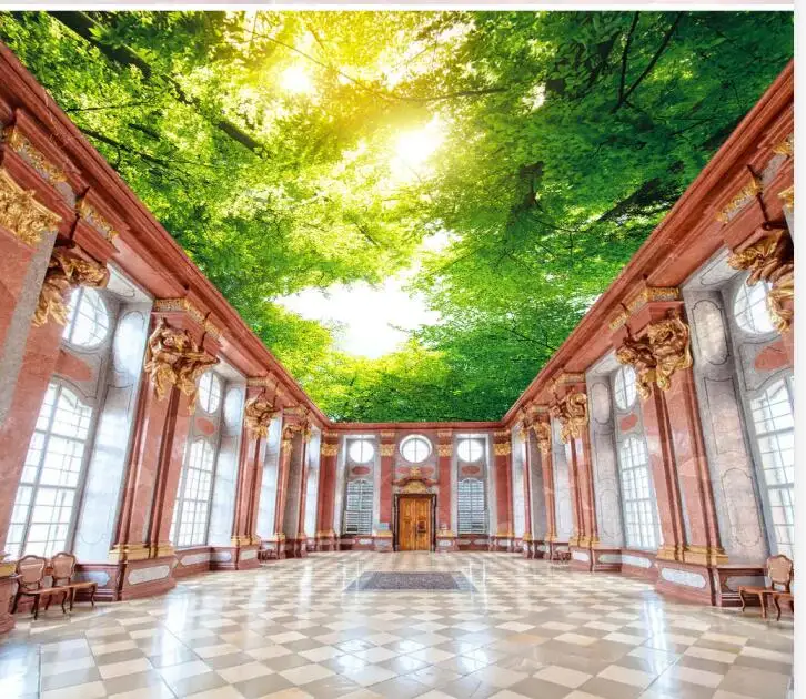 

green forest big tree sky zenith painting 3d ceiling murals wallpaper 3d ceilings