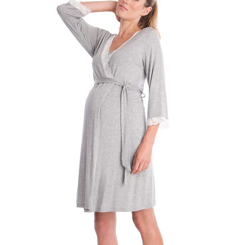 

Maternity Pajamas Dress Lace Breastfeeding Pajamas Dress Casual Nursing Clothes Solid Color Dress Maternity Home Service