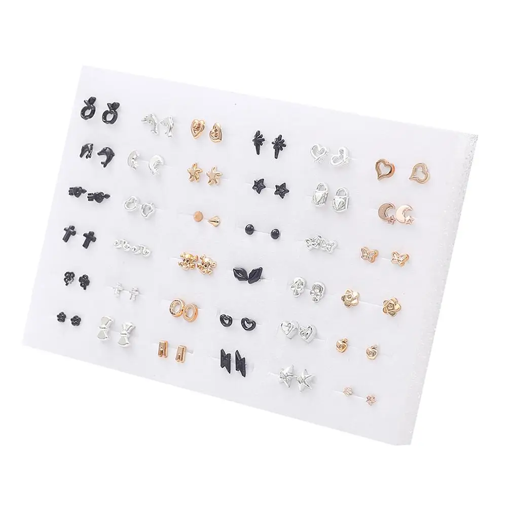 Wholesale 36Pairs/Set Mix Style Small Stud Earrings Set For Girls Women Cute Heart Star Bowknot Plastic Earring Fashion Jewelry