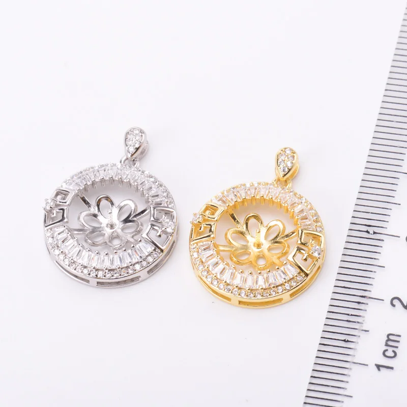 3Pcs/Lot Round Design Pendant Mountings S925 Sterling Silver Pendant Fittings Women DIY Handmade Jewelry Accessory