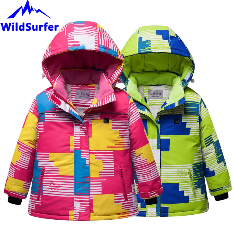 USB Heating Children Skiing Jackets Winter Boys Girls Windproof Warm Snow Ski Jackets Child Snowboard Suits W305