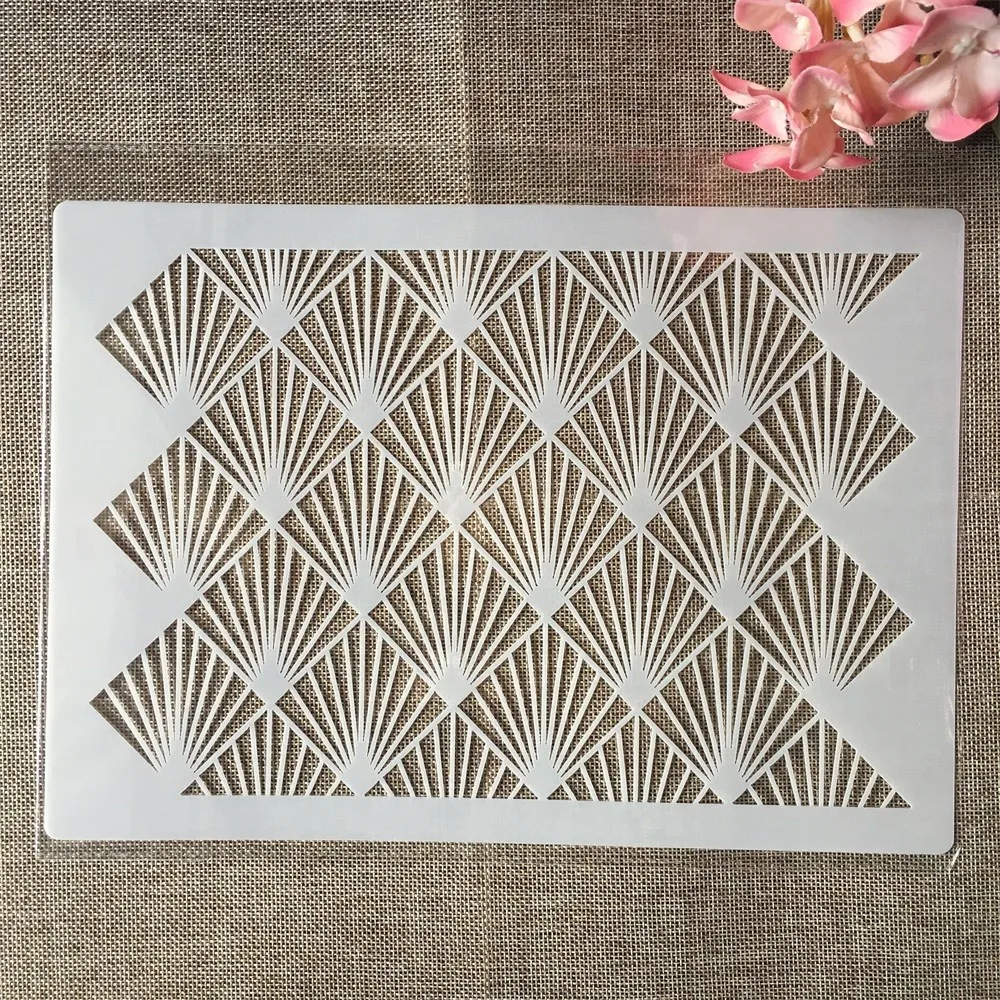 4 sztuk A4 29cm falista geometria tekstura DIY szablony do nakładania warstw malowanie ścian księga gości kolorowanie tłoczenie Album dekoracyjny szablon — zdjęcie 6