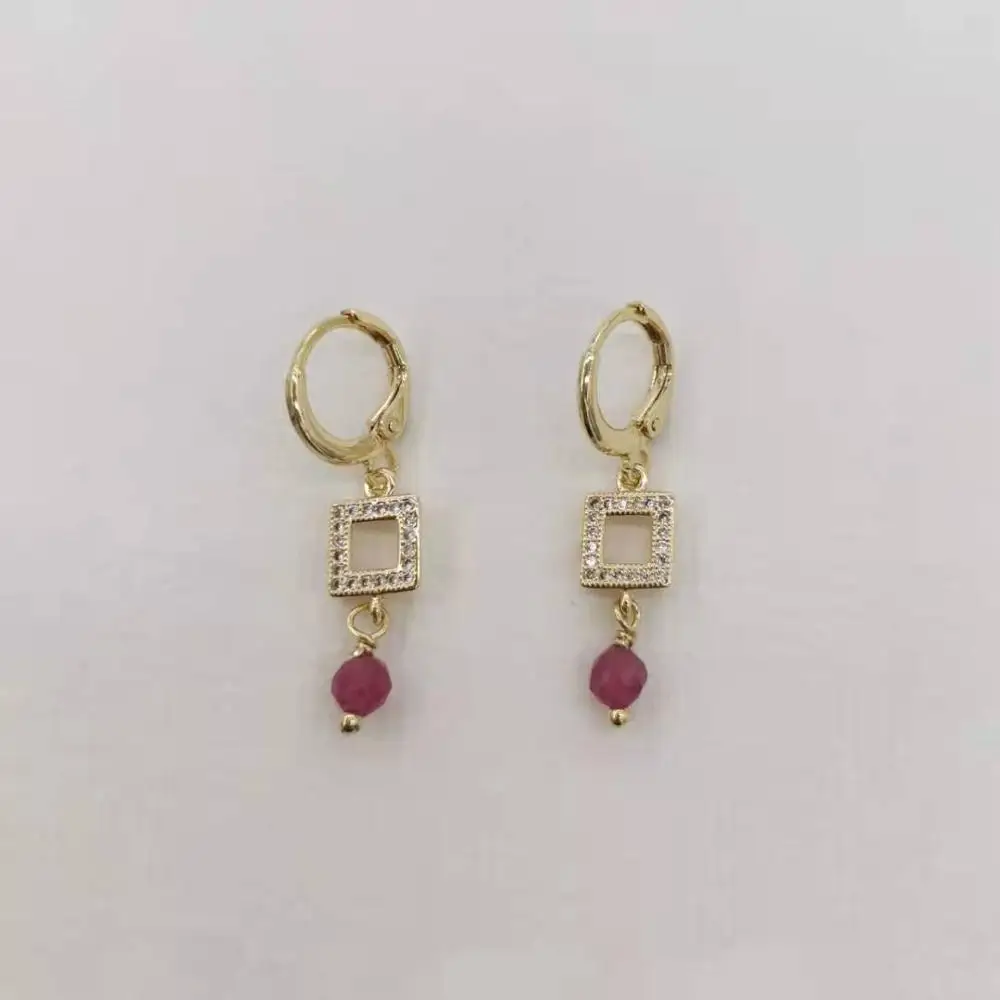 

Geometric Zircon Faceted Ruby Earrings Square Dangle Natural Gemstones Pendants 14K Gold Filled Hoops For Women Classic Jewelry